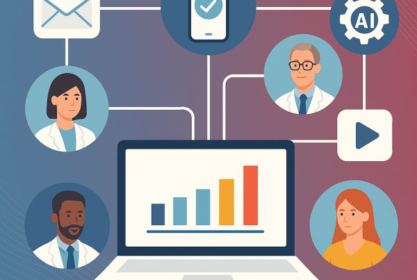 Digitale visualisatie van omnichannel strategie in farma, gericht op HCP’s en communicatiekanalen