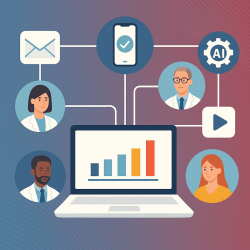 Digitale visualisatie van omnichannel strategie in farma, gericht op HCP’s en communicatiekanalen